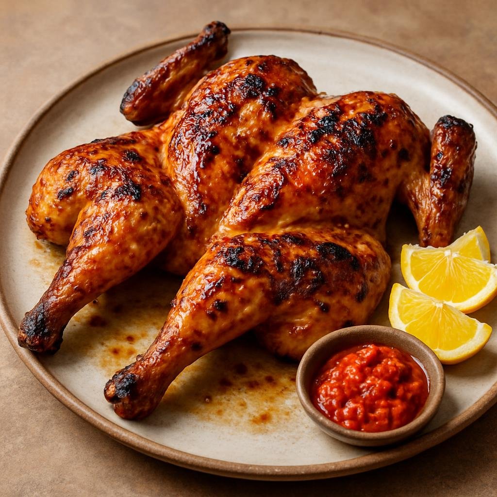 Entree: Zimbabwe – National Cuisine – Road Runner Chicken (Zimbabwean-style spatchcocked grilled chicken marinated in garlic, piri-piri, and citrus) recipe