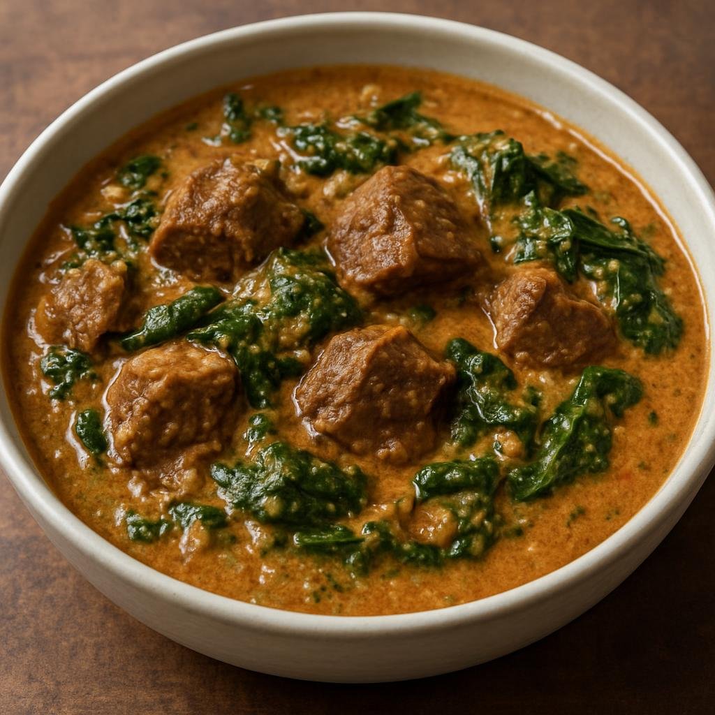 Entree: Guinea – Kansiye (Hearty Guinean peanut-tomato stew with beef and leafy greens) recipe