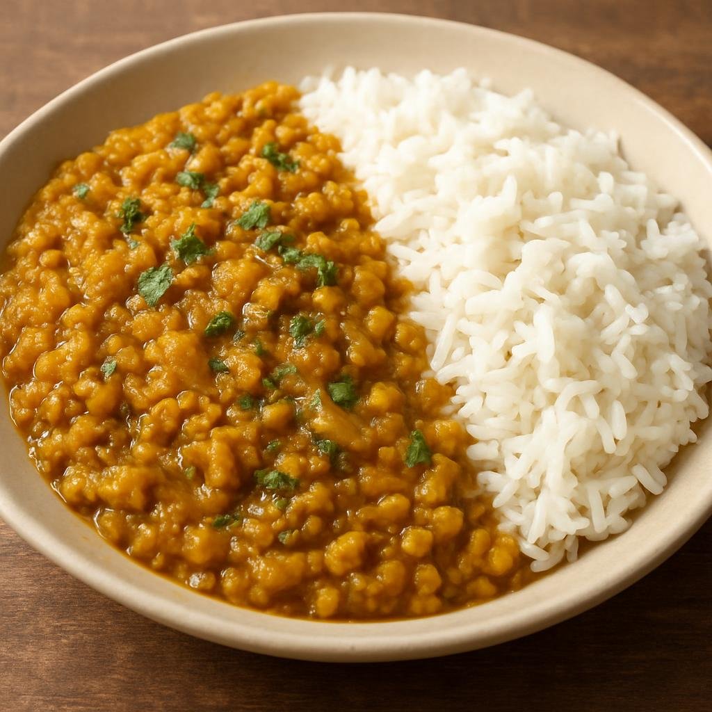 Entree: Guyana – Dhal and Rice (Comforting curried lentils seasoned with aromatics, served alongside steamed rice) recipe