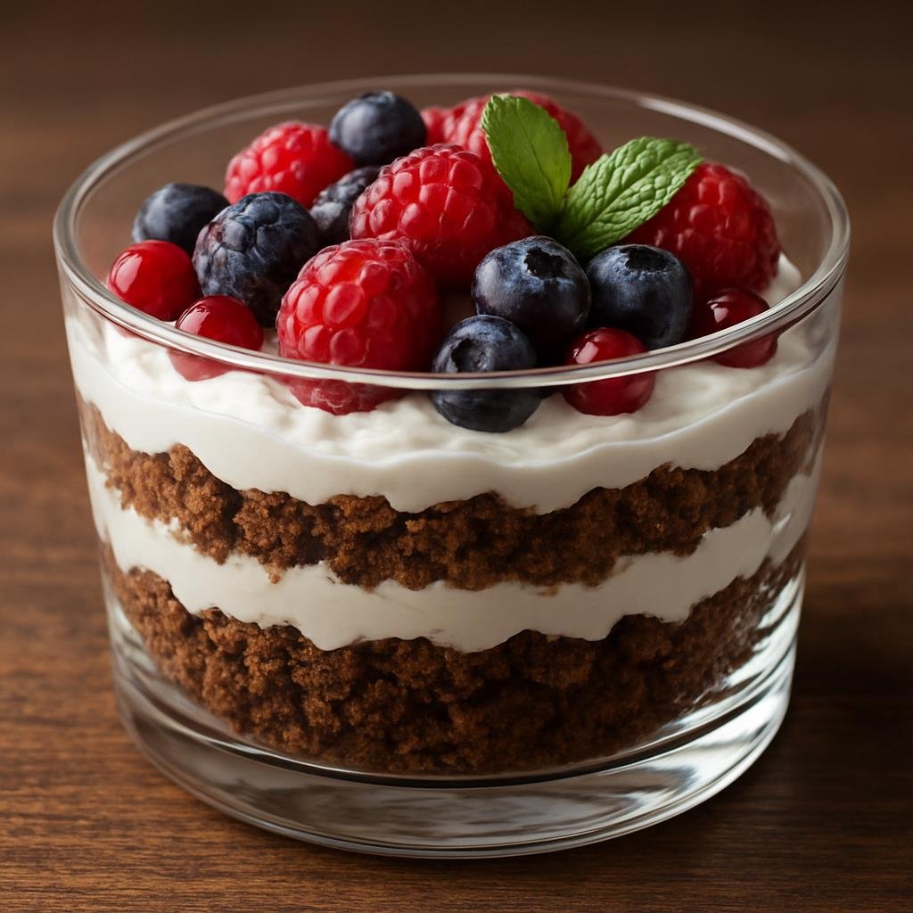 Entree: Latvia – Rupjmaizes kārtojums (Layered dessert of toasted dark rye bread crumbs, sweetened whipped cream, and berries) recipe