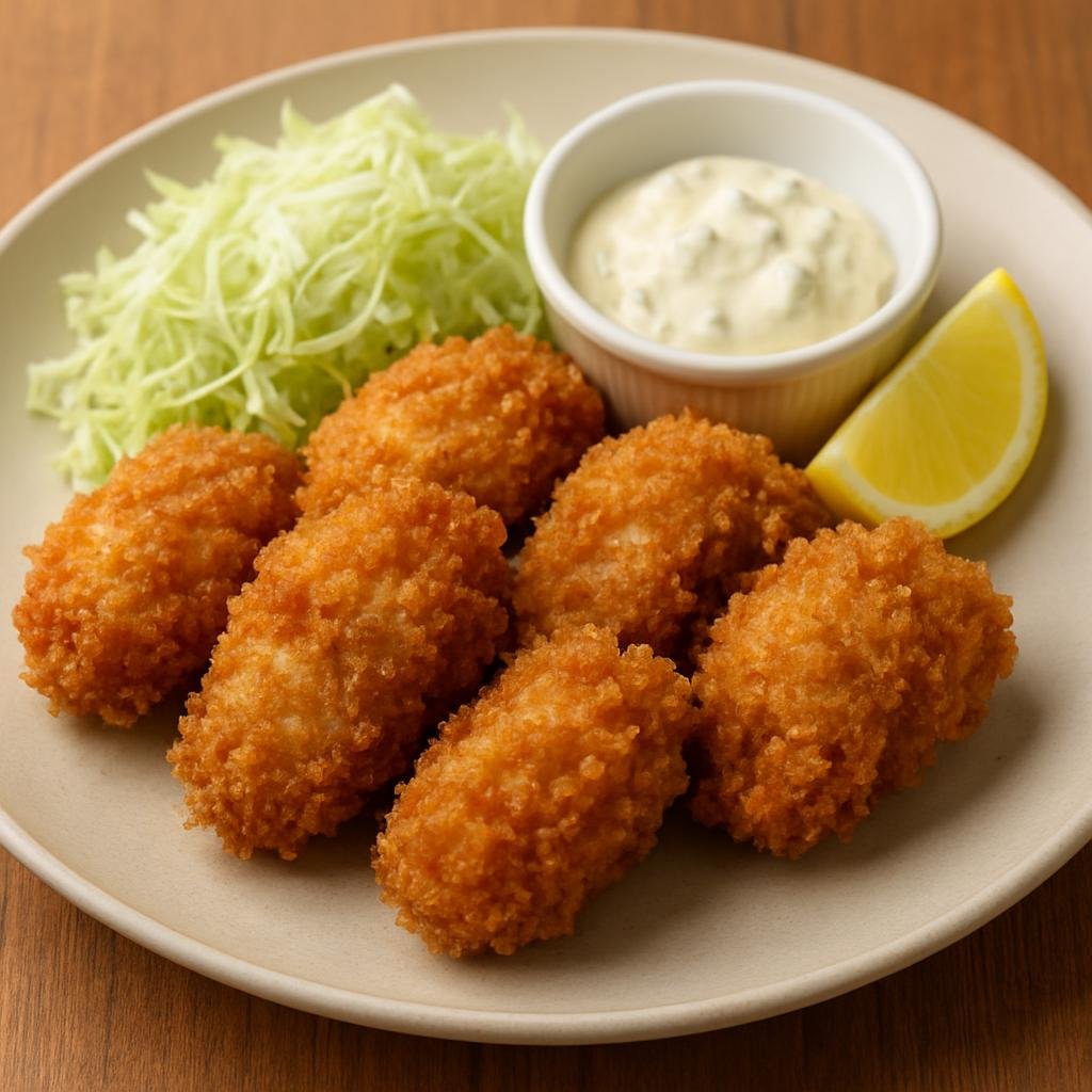 Entree: Japan – Chubu – 牡蠣フライ ➤ Kaki furai (Breaded, deep-fried oysters typically served hot with tartar sauce and lemon) recipe
