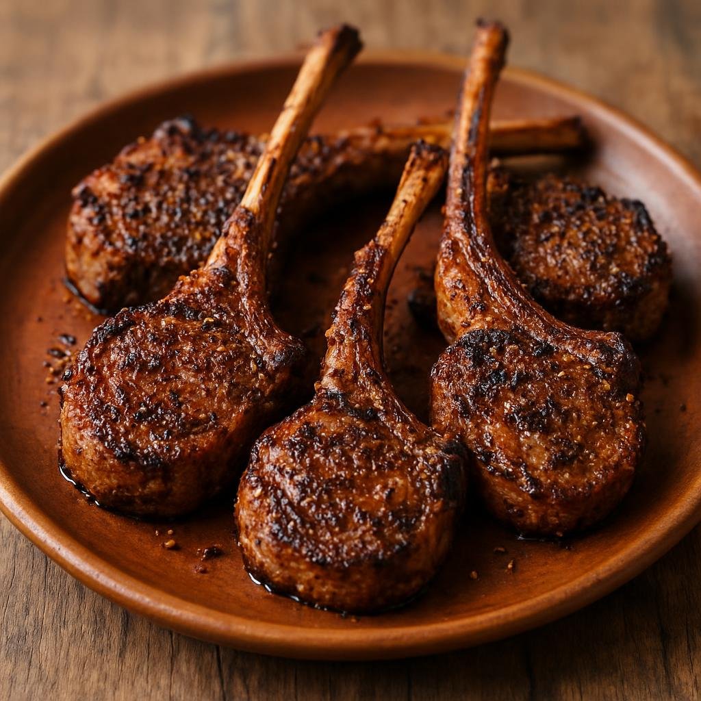 Entree: South Africa – Afrikaner / Boer – Karoo Lamb Chops (Charcoal-grilled seasoned lamb loin chops in the Karoo braai tradition) recipe