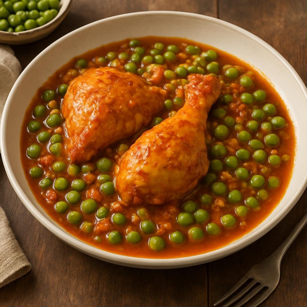 Entree: Chile – Central Chile – Pollo Arvejado (Chicken stewed with peas in a savory tomato and onion sauce) recipe