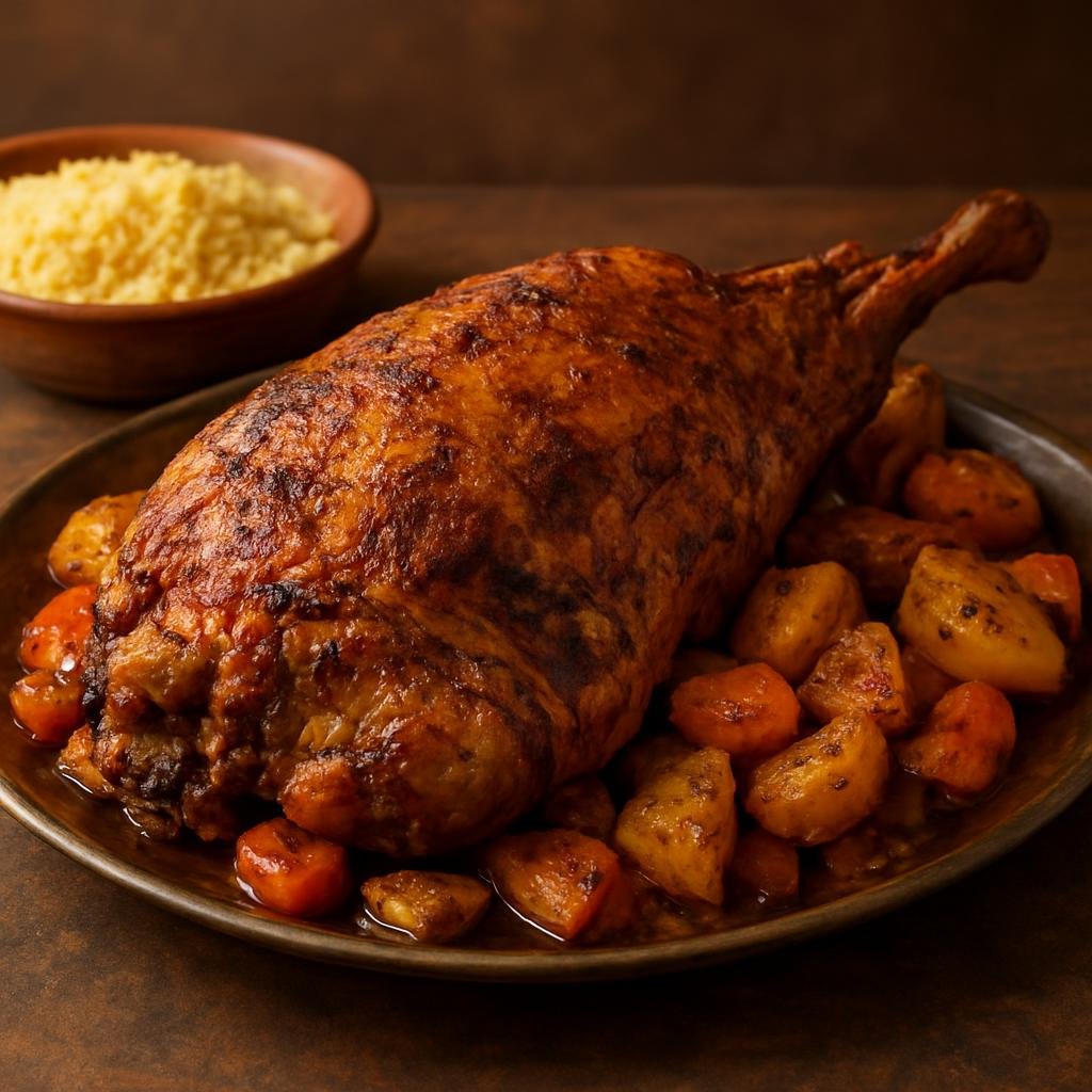 Entree: Mauritania – National Cuisine – المشوي ➤ mashwi (Whole lamb or leg slow-roasted with North African spices until tender and smoky) recipe