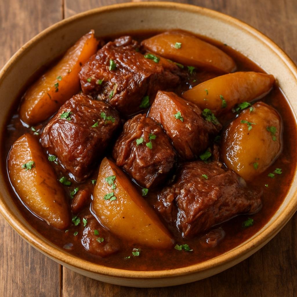 Entree: Andorra – Tiró amb Peres (Braised pork shoulder with pears in a savory-wine sauce) recipe