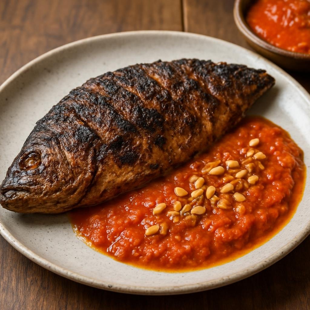 Entree: Chad – Central Culinary Region – Chadian Grilled Fish (Seasoned freshwater fish grilled and served with a spicy tomato-peanut sauce) recipe
