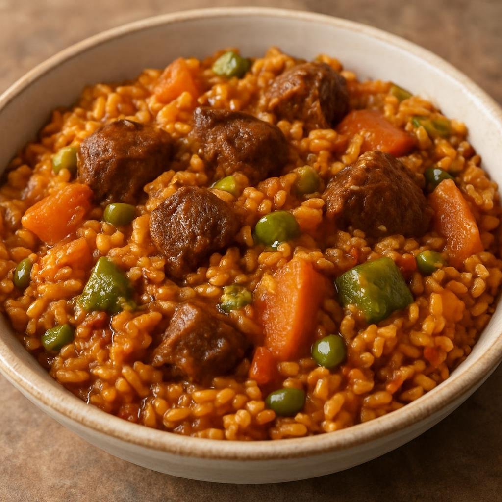 Entree: Guinea – Riz Gras (Hearty West African tomato-and-spiced rice cooked with meat and vegetables) recipe