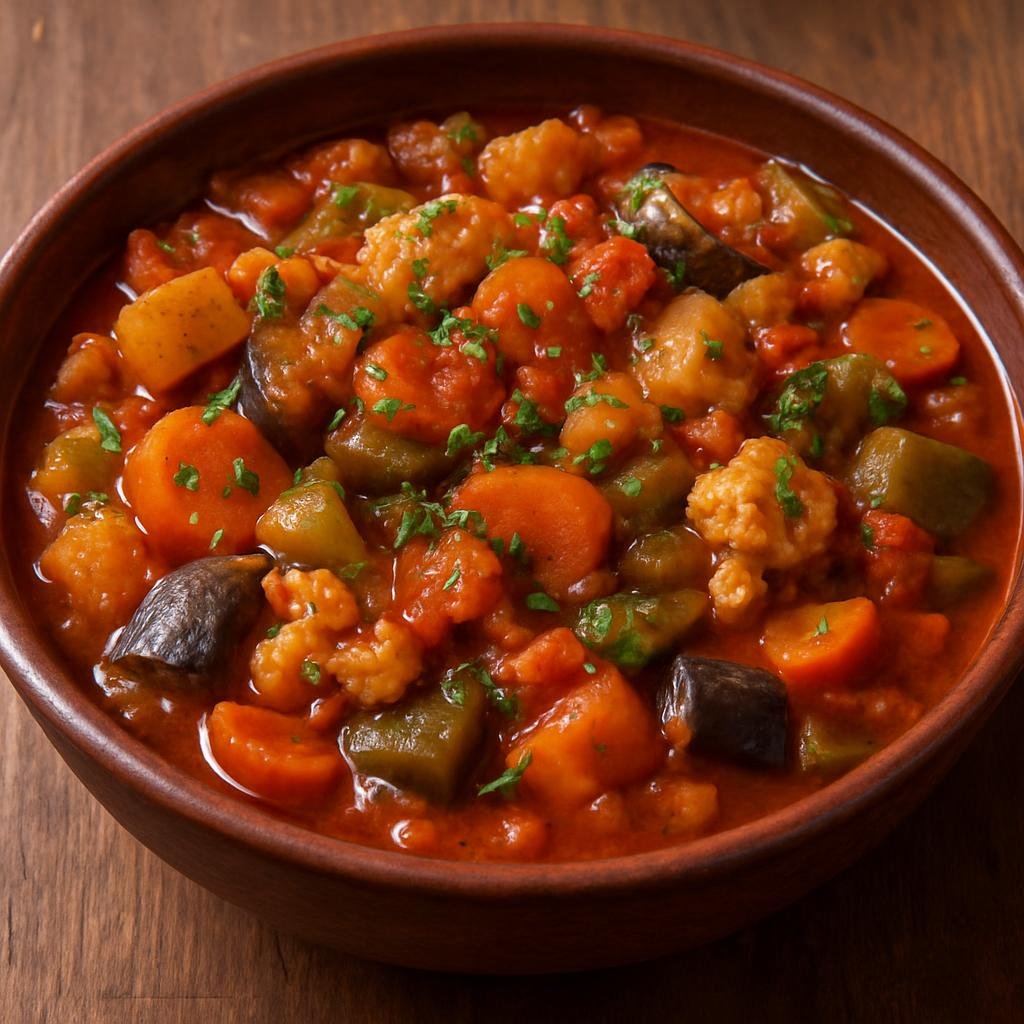 Entree: Moldova – Ghiveci de Legume (Moldovan mixed vegetable stew braised until tender in a tomato-herb sauce) recipe