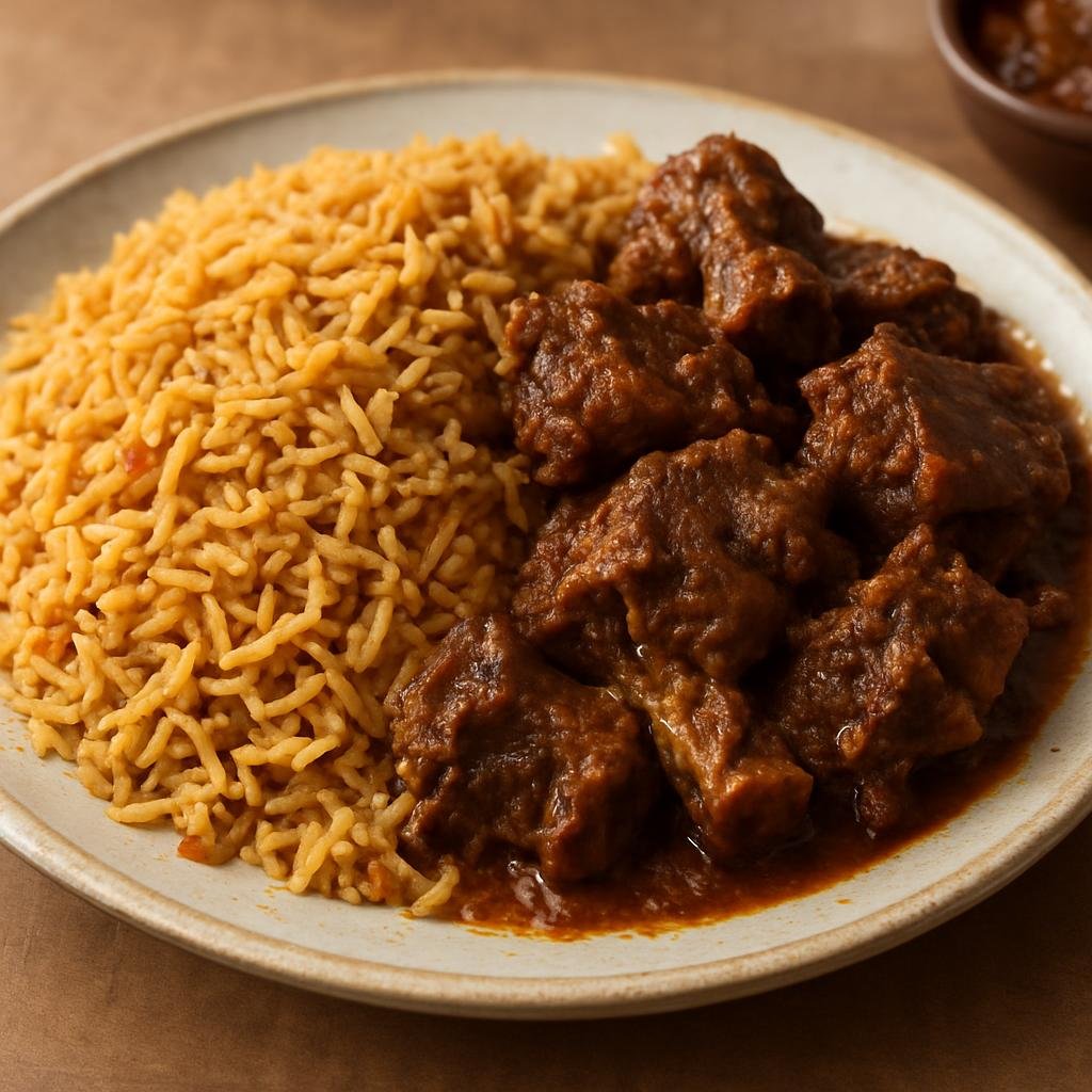 Entree: Somalia – Bariis iyo Hilib Ari (Fragrant spiced long-grain rice served with slow-braised goat meat) recipe