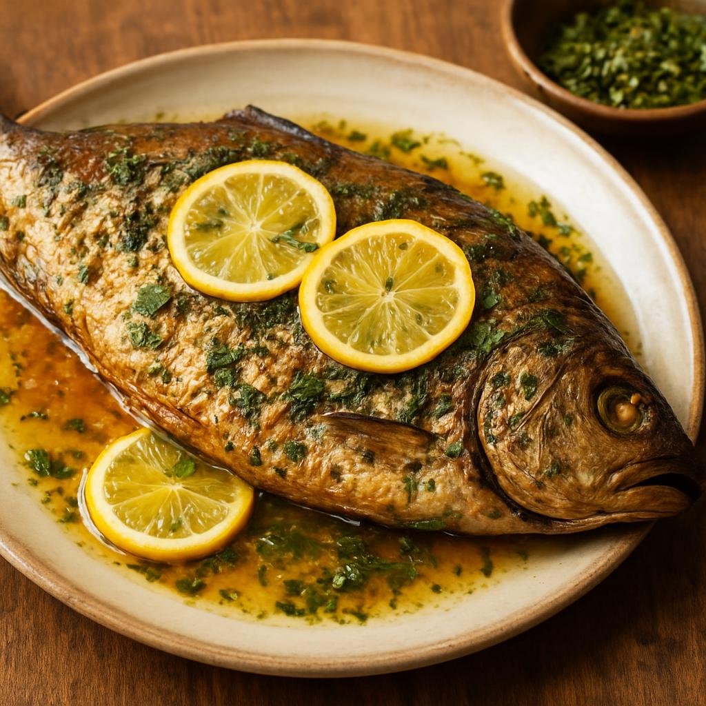 Entree: Brazil – Amazonas – Matrinxã Assada (Roasted Amazon river fish seasoned with citrus and regional herbs) recipe