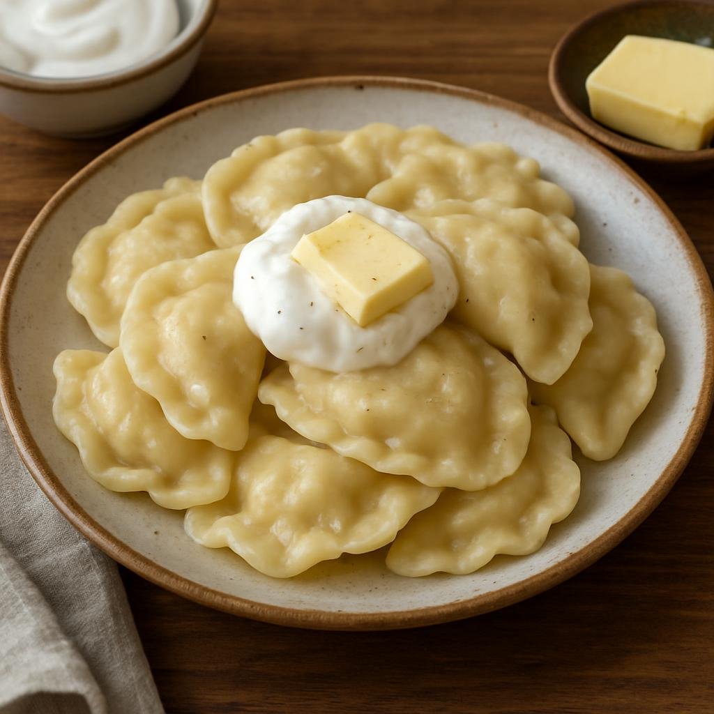 Entree: Russia – Arctic North – Вареники ➤ Vareniki (Boiled filled dumplings typically stuffed with potato and farmer's cheese and served with butter or sour cream) recipe