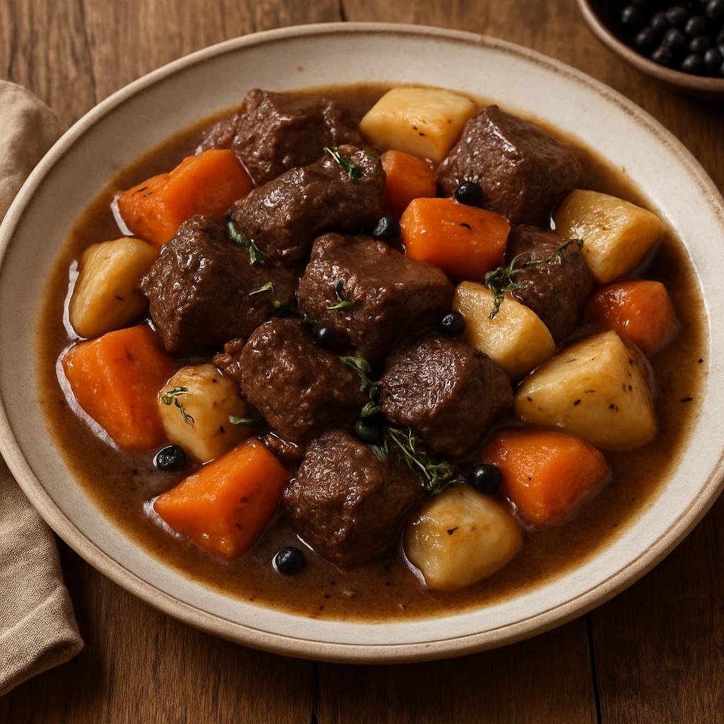 Entree: Sweden – Norrland / North Sweden – Sotare (Slow-braised northern Swedish reindeer stew with juniper and root vegetables) recipe