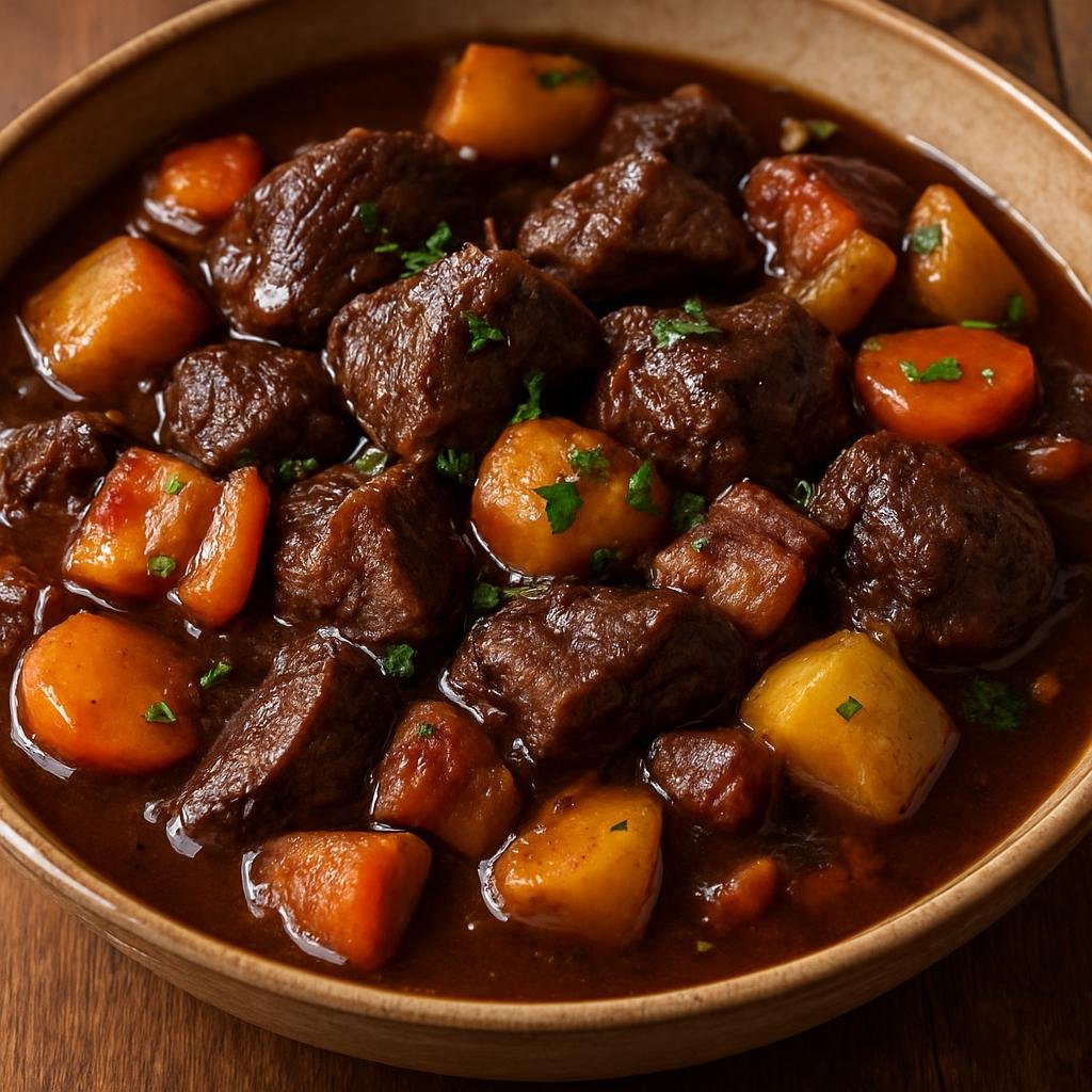 Entree: New Caledonia – National Cuisine – Ragoût de Cerf (Slow-braised venison stew with wine, bacon, and root vegetables) recipe