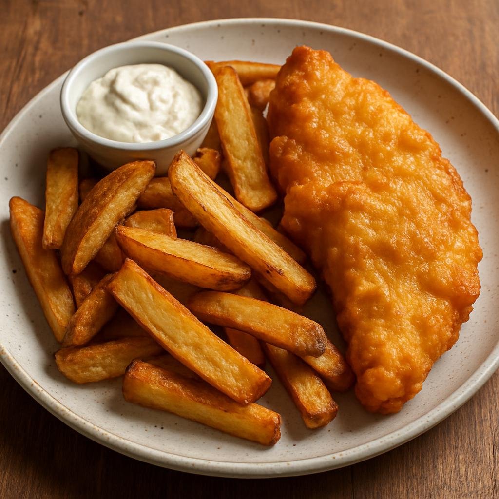 Entree: Pitcairn – National Cuisine – Pitcairn Style Fish and Chips (Crispy battered local fish served with hand-cut potato and root chips) recipe