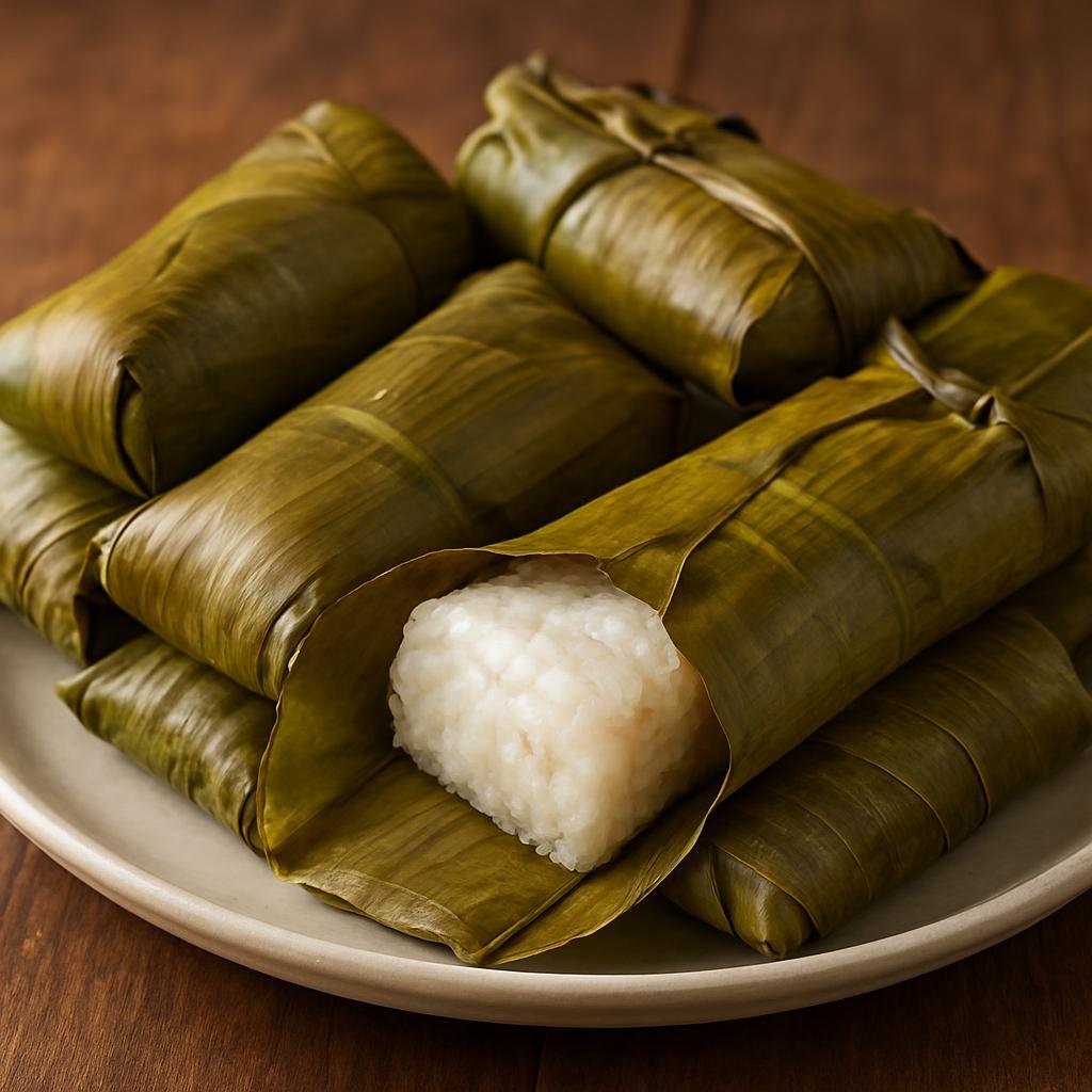 Entree: Timor-Leste – National Cuisine – Katupa (Compressed rice cake steamed or boiled inside woven palm or coconut leaf pouches) recipe