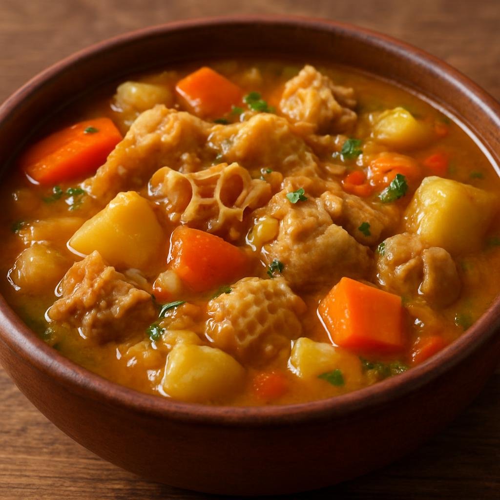 Entree: Venezuela – National Cuisine – Mondongo (Hearty Venezuelan tripe stew simmered with aromatics, root vegetables, and savory broth) recipe