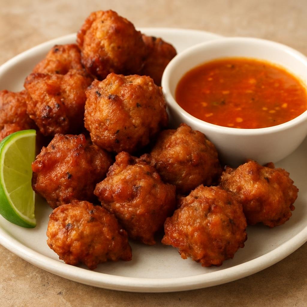 Entree: Belize – Conch Fritters (Deep-fried seasoned fritters made with chopped conch served with a citrusy spicy dipping sauce) recipe