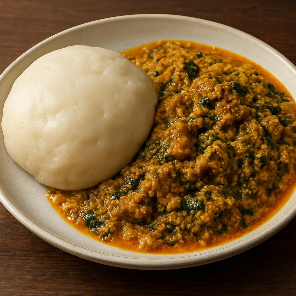 Entree: Benin – Pounded Yam with Egusi (mashed yam with melon-seed stew) recipe
