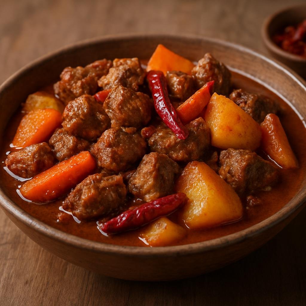 Entree: Bhutan – Sikam Paa (Spicy Bhutanese pork stew flavored with root vegetables and hot chilies) recipe