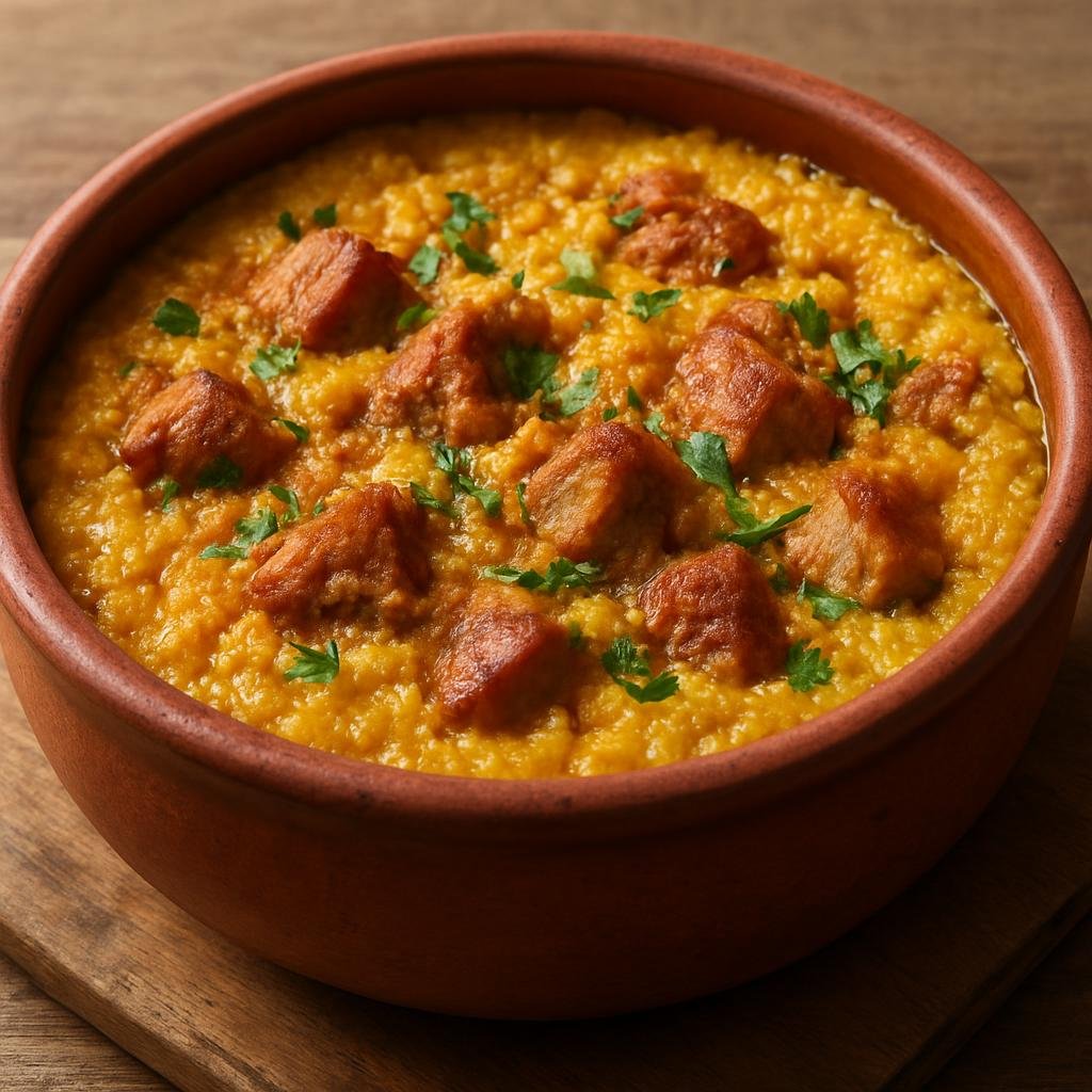 Entree: Cuba – Central Culinary Region – Tamal en Cazuela (One-pot Cuban tamale-style casserole of seasoned pork and corn masa cooked in a pot) recipe