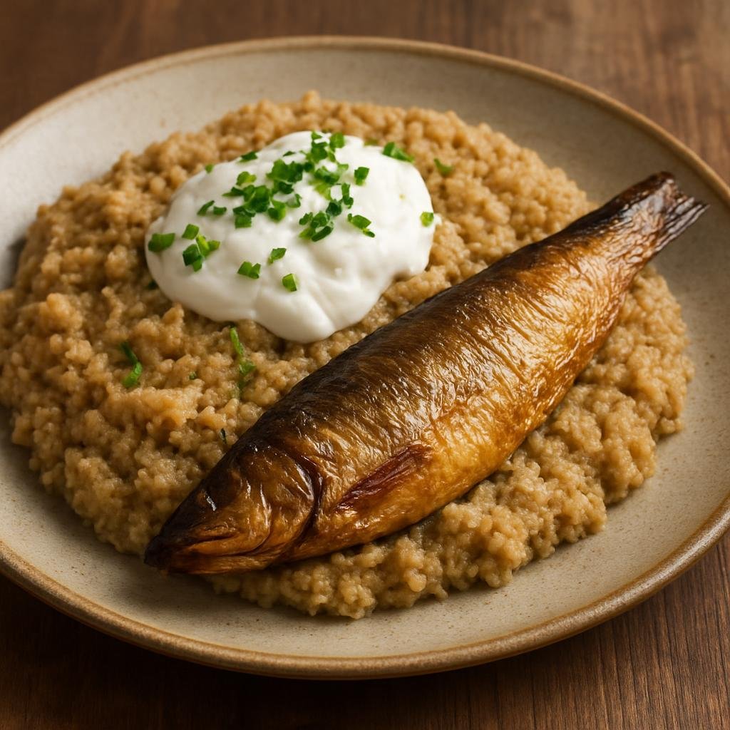 Entree: Estonia – Central Culinary Region – Kama (Savory Estonian roasted flour porridge served as a hearty main with smoked fish and sour cream) recipe