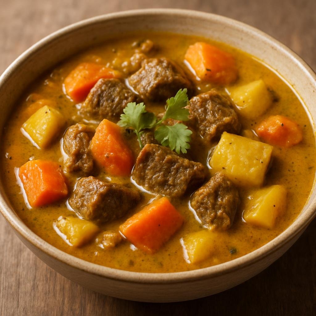 Entree: Fiji – Central Culinary Region – Fijian Beef Curry (Island-style curried beef simmered in coconut milk with warm spices and root vegetables) recipe