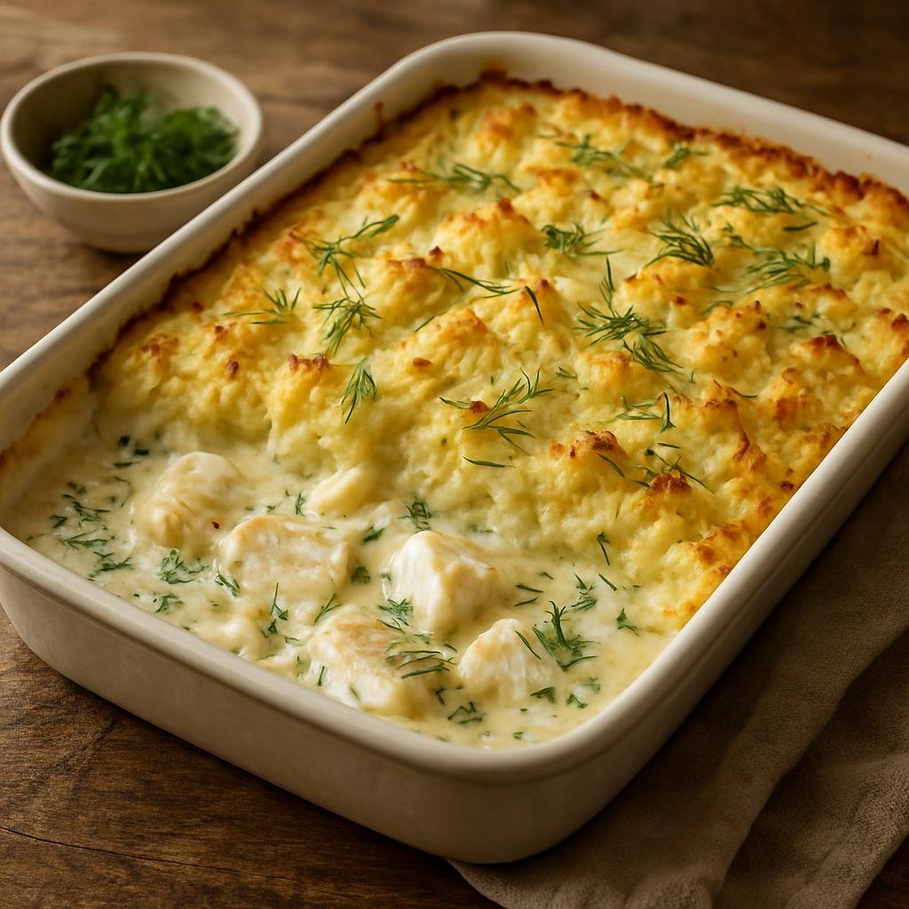 Entree: Åland Islands – Fiskgratäng (Baked creamy fish gratin topped with mashed potatoes and dill) recipe