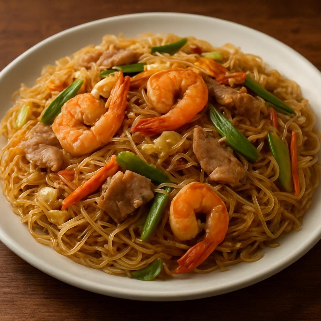 Entree: Guam – Pancit Bihon (Stir-fried rice vermicelli with pork, shrimp, vegetables, and savory sauces) recipe