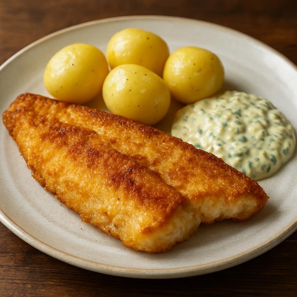 Entree: Iceland – Steiktur fiskur (Pan-fried Icelandic white fish fillets with a crisp golden crust, typically served with boiled potatoes and a tangy remoulade) recipe
