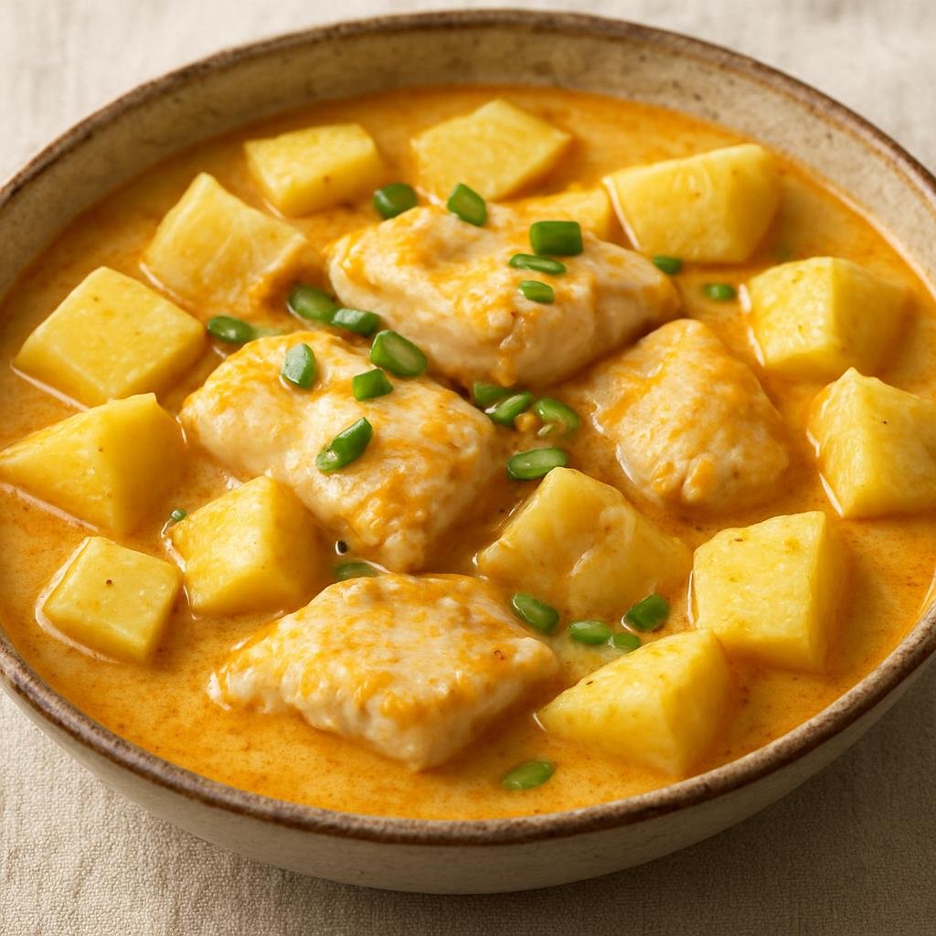 Entree: Marshall Islands – Breadfruit and Fish Stew (Island-style stew of breadfruit and firm white fish simmered in coconut broth) recipe