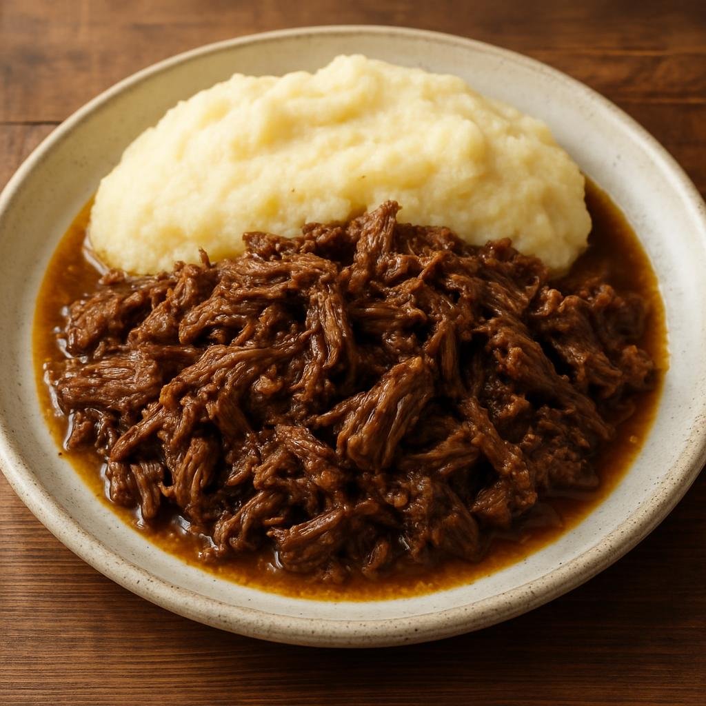 Entree: Namibia – Seswaa (Slow-cooked salt-seasoned shredded beef or goat traditionally pounded and served with thick maize porridge) recipe
