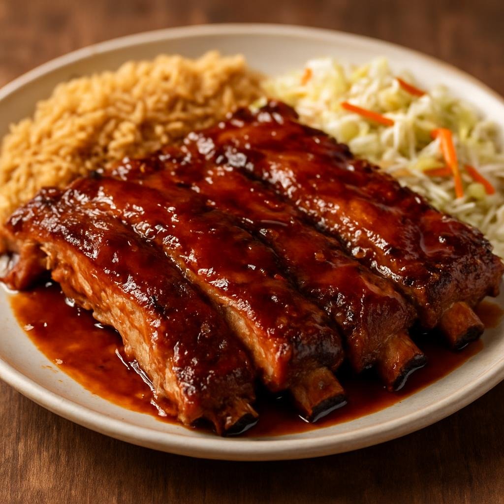 Entree: Virgin Islands, U.S. – Island Style BBQ Ribs (Slow-roasted Caribbean-style pork ribs glazed with a sweet-spicy rum-infused barbecue sauce) recipe