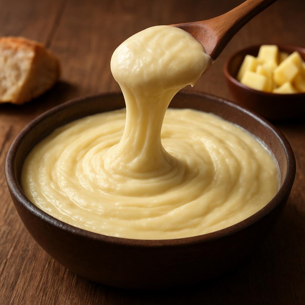 Entree: France – Auvergne – Aligot (Creamy, elastic mashed potatoes blended with melted Tomme or young Cantal cheese and butter) recipe