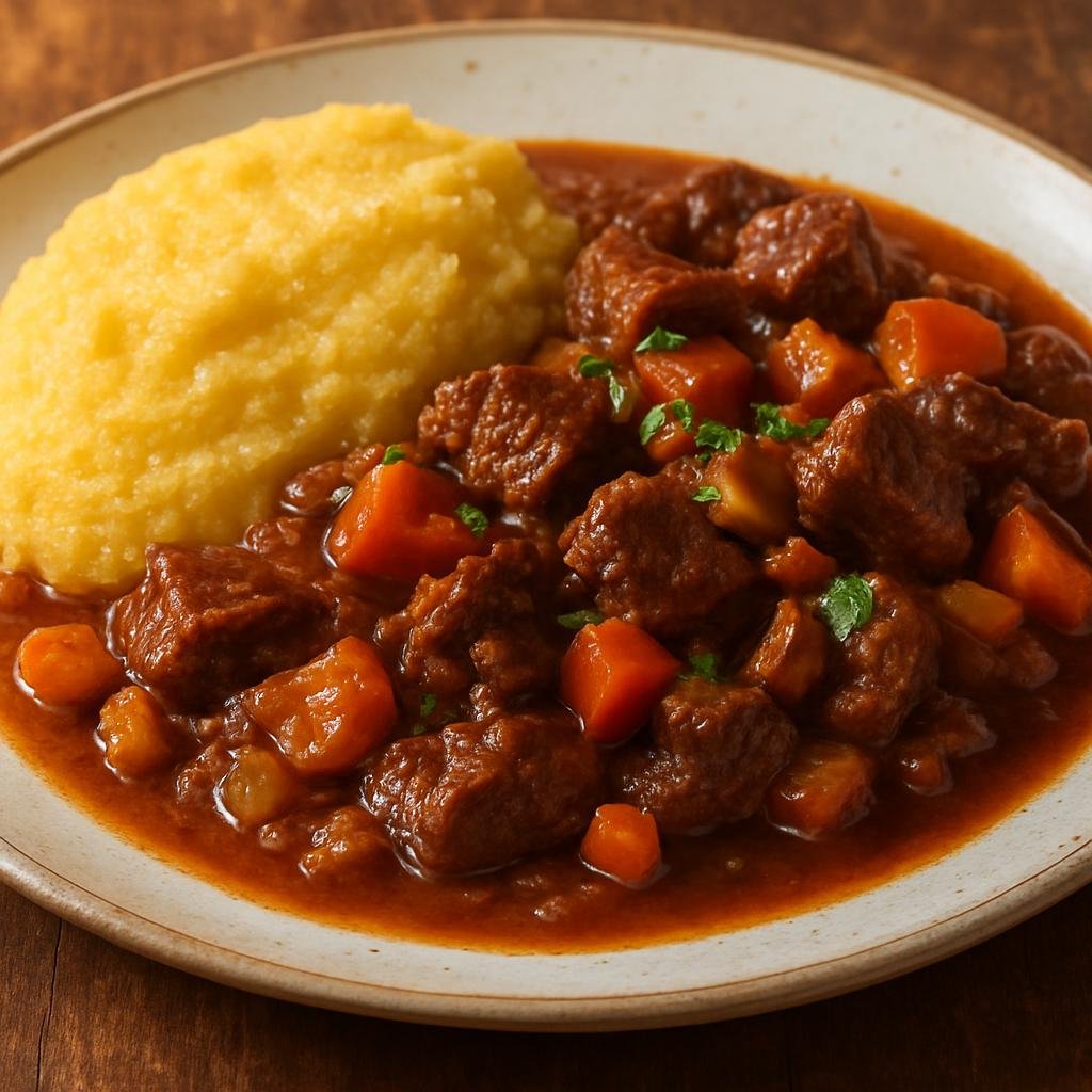 Entree: Italy – Aosta Valley – Carbonada (Hearty Alpine beef and vegetable stew braised in red wine and stock, traditionally served with polenta) recipe