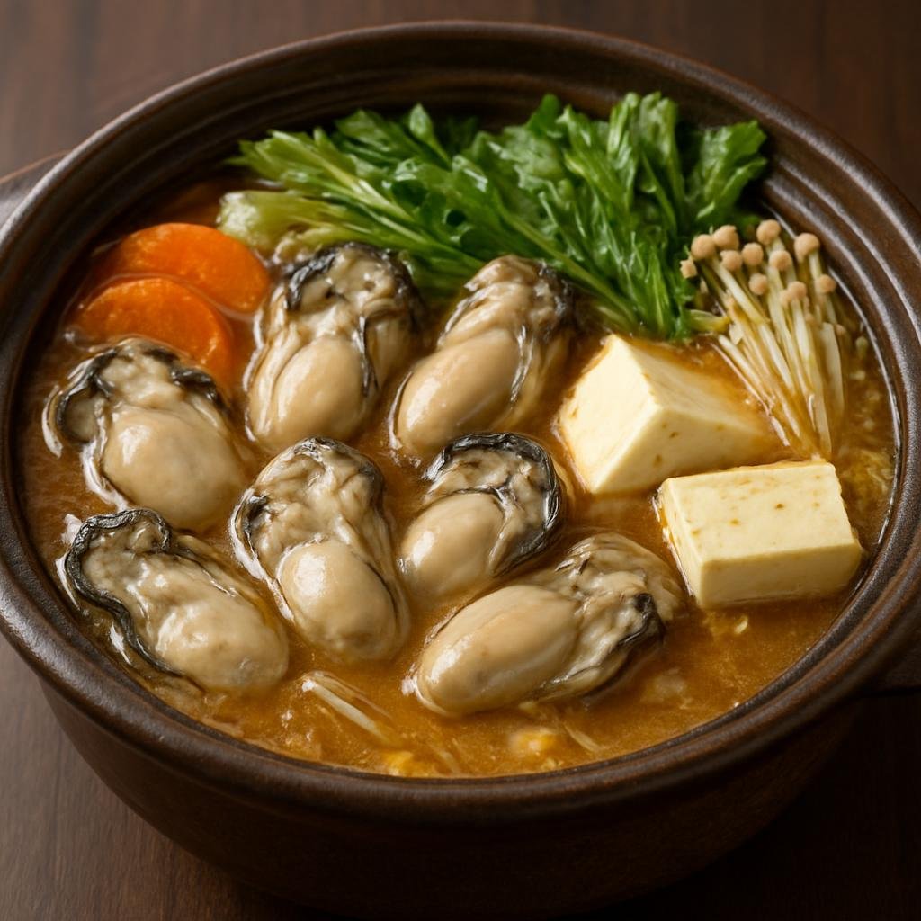 Entree: Japan – Chugoku – 牡蠣の土手鍋 ➤ Kaki no Dote Nabe (Chugoku-style oyster hot pot cooked in a miso-enriched dashi broth with vegetables and tofu) recipe