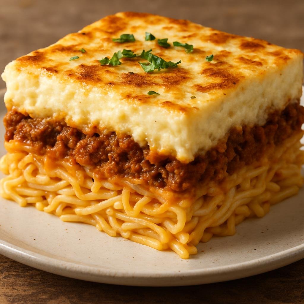 Entree: Greece – Athens & Attica – Παστίτσιο ➤ Pastítsio (Greek baked pasta casserole layered with spiced meat sauce and creamy béchamel) recipe