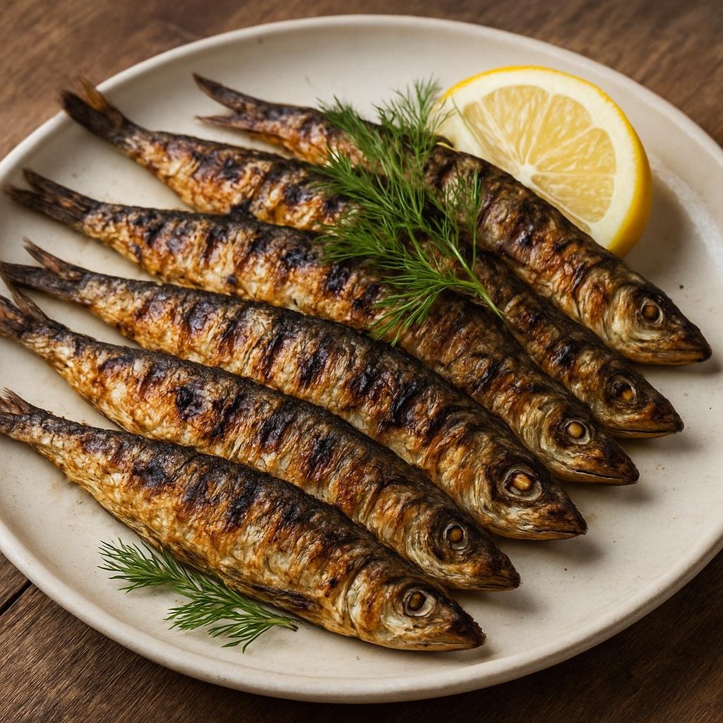 Entree: Finland – Finnish Coastal Cuisine – Grilled Baltic Herring (Char-grilled small Baltic herring served whole with lemon and dill) recipe