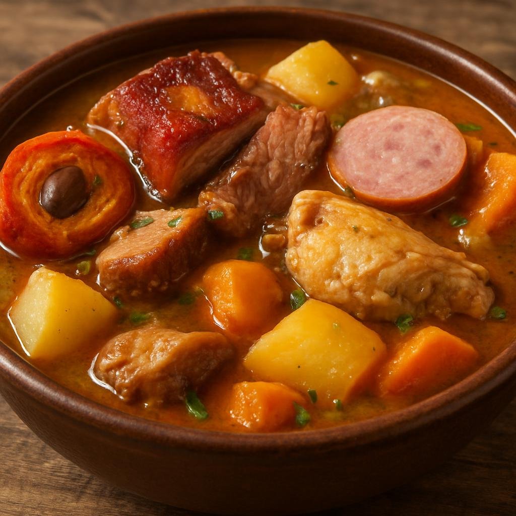 Entree: French Guiana – National Cuisine – Bouillon d'Awara (Hearty stew of Awara palm fruit with mixed smoked and fresh meats and starchy vegetables) recipe