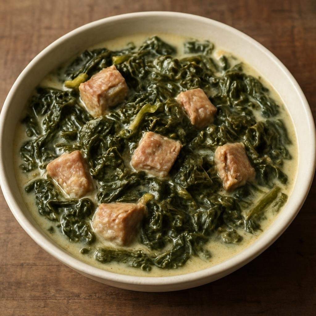 Entree: French Polynesia – National Cuisine – Fafa (Stewed taro leaves simmered in coconut milk with pork) recipe