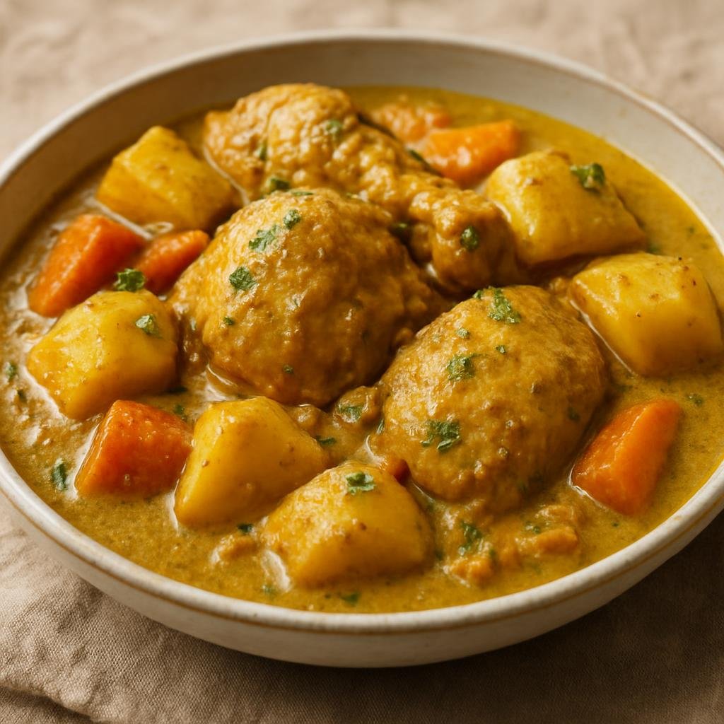 Entree: Guadeloupe – Northern Culinary Region – Colombo de Poulet (Guadeloupean chicken stew simmered in a Colombo spice blend with coconut milk and root vegetables) recipe