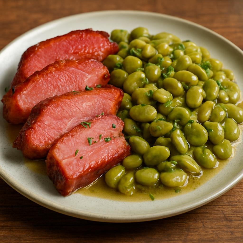 Entree: Luxembourg – Northern Culinary Region – Judd mat Gaardebounen (smoked pork with braised broad beans) recipe