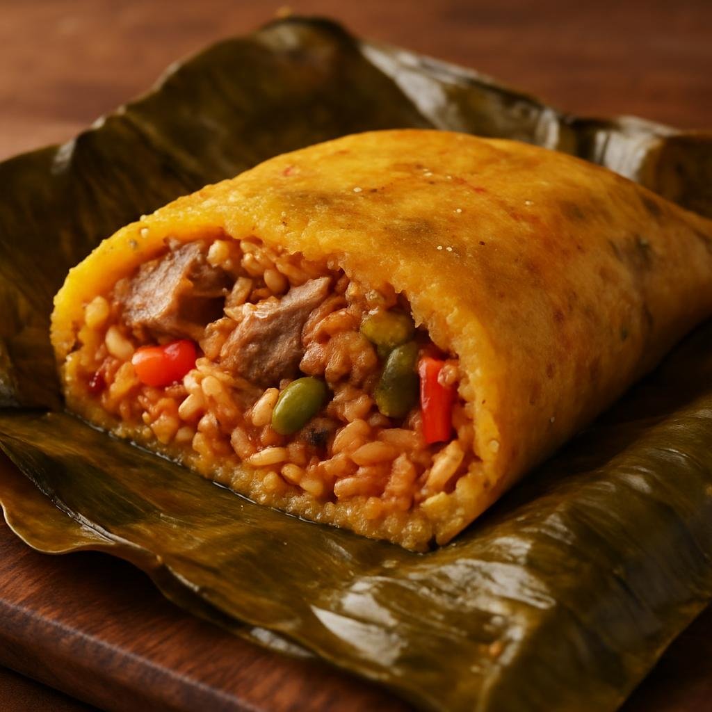 Entree: Nicaragua – Northern Culinary Region – Nacatamal (Banana-leaf steamed Nicaraguan tamale of seasoned corn masa filled with pork, rice, and vegetables) recipe