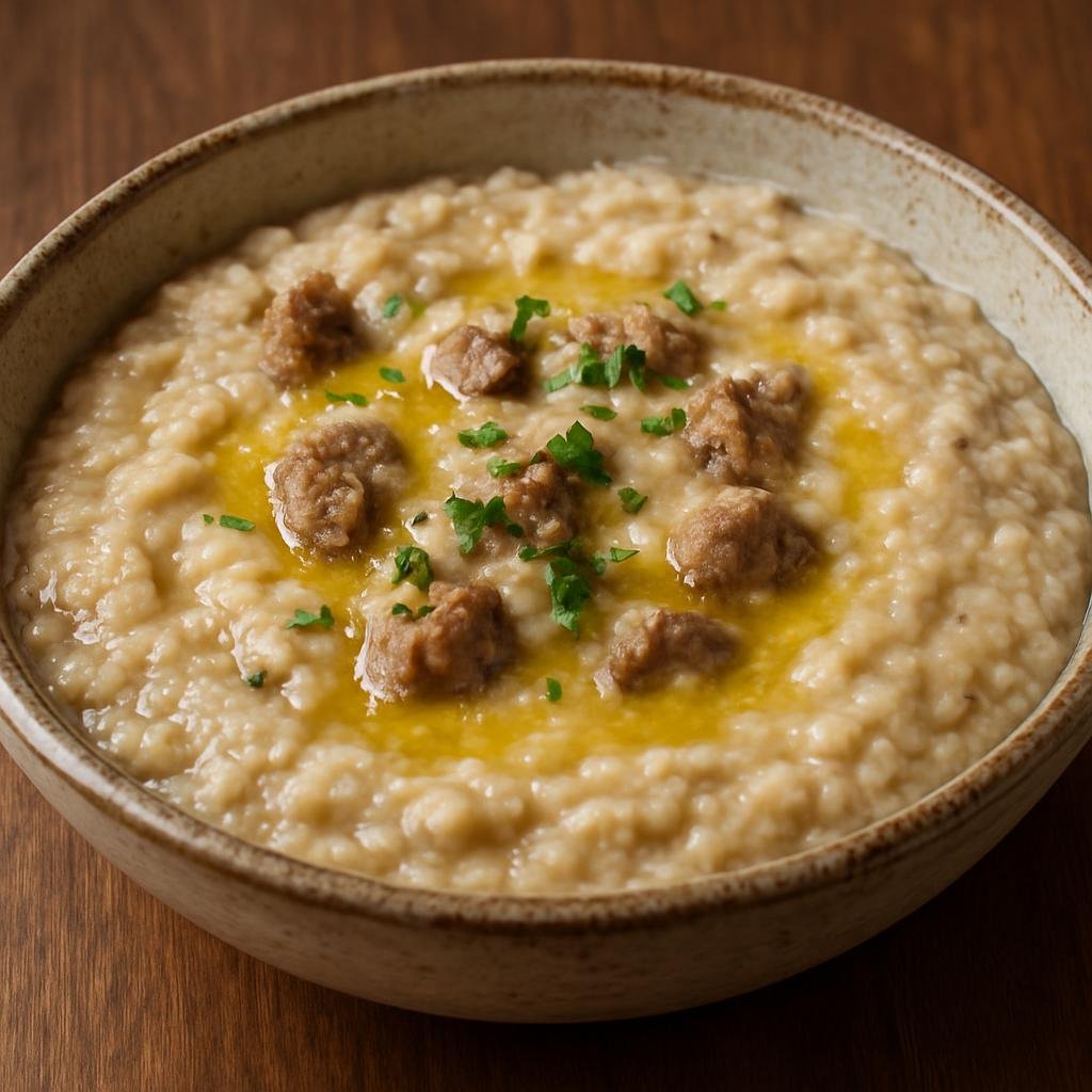 Entree: United Arab Emirates – Northern Culinary Region – الهريس ➤ al-harees (Slow-cooked wheat and meat porridge finished with ghee) recipe