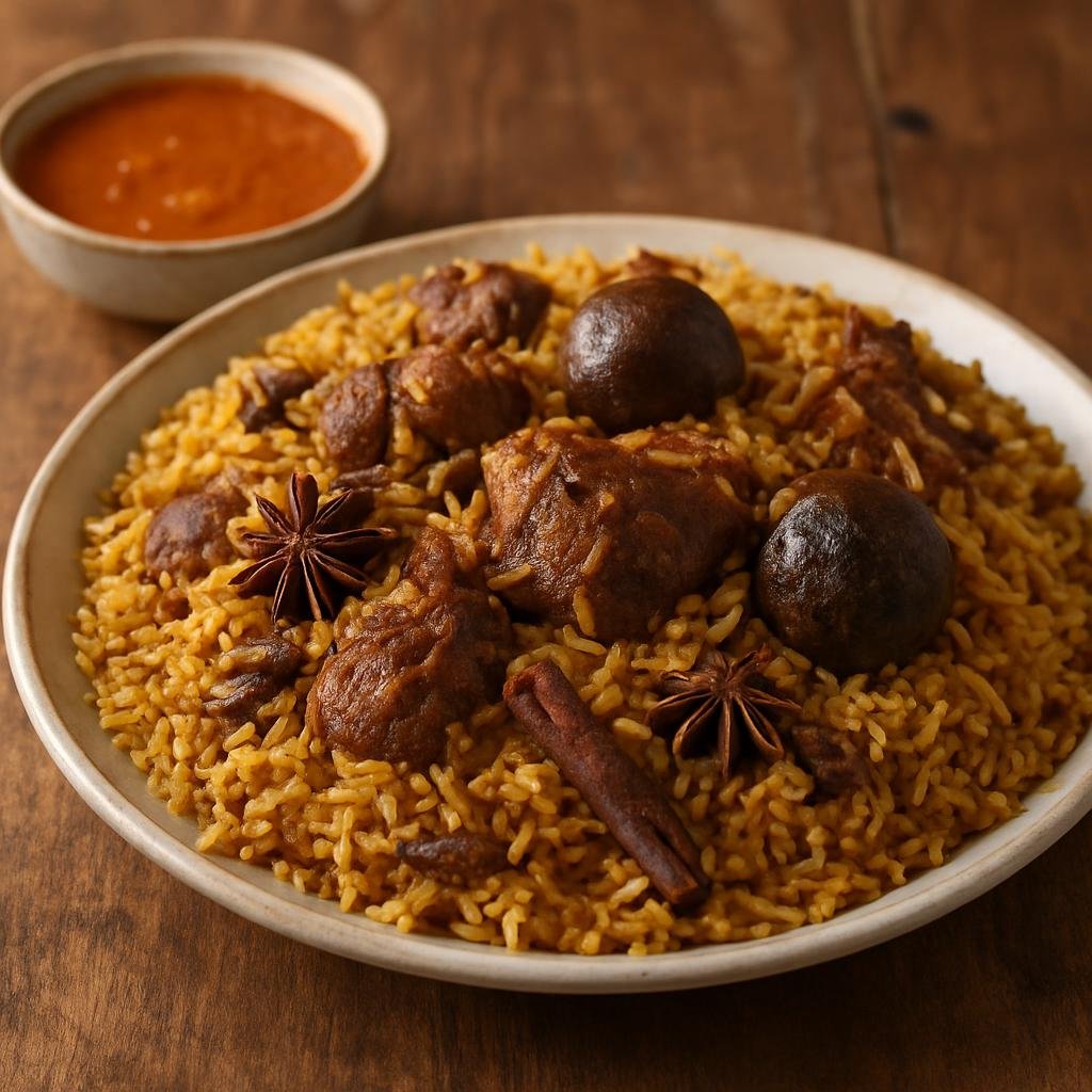 Entree: Bahrain – Central Culinary Region – مكبوس ➤ Machboos (Fragrant spiced rice cooked with meat and dried lime in a Gulf one-pot style) recipe