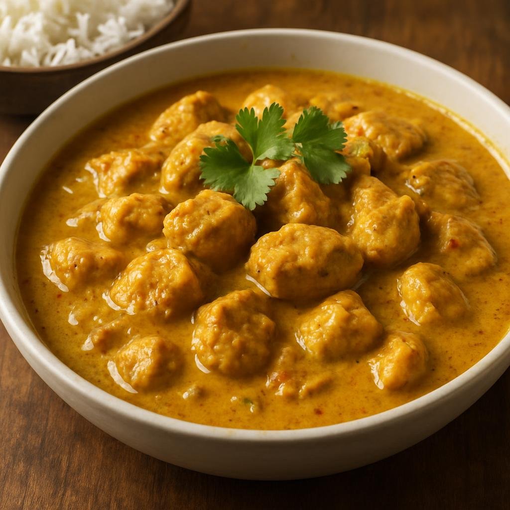 Entree: Christmas Island – Coconut Curry Chicken (Chicken simmered in a fragrant coconut-milk-based curry with spices and aromatics) recipe