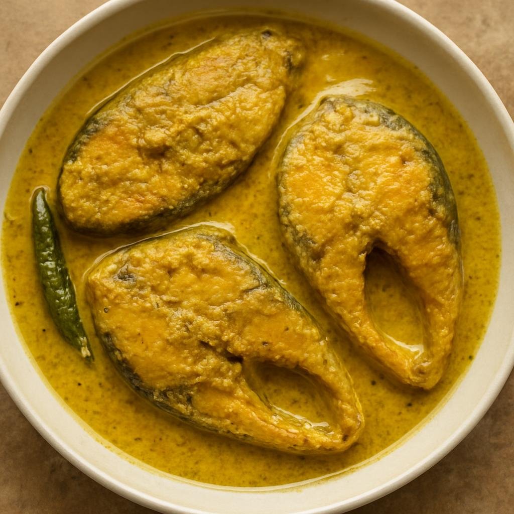 Entree: Bangladesh – Bengali River Delta – সরষে ইলিশ ➤ Shorshe Ilish (Hilsa fish cooked in a pungent mustard and poppy-seed sauce) recipe