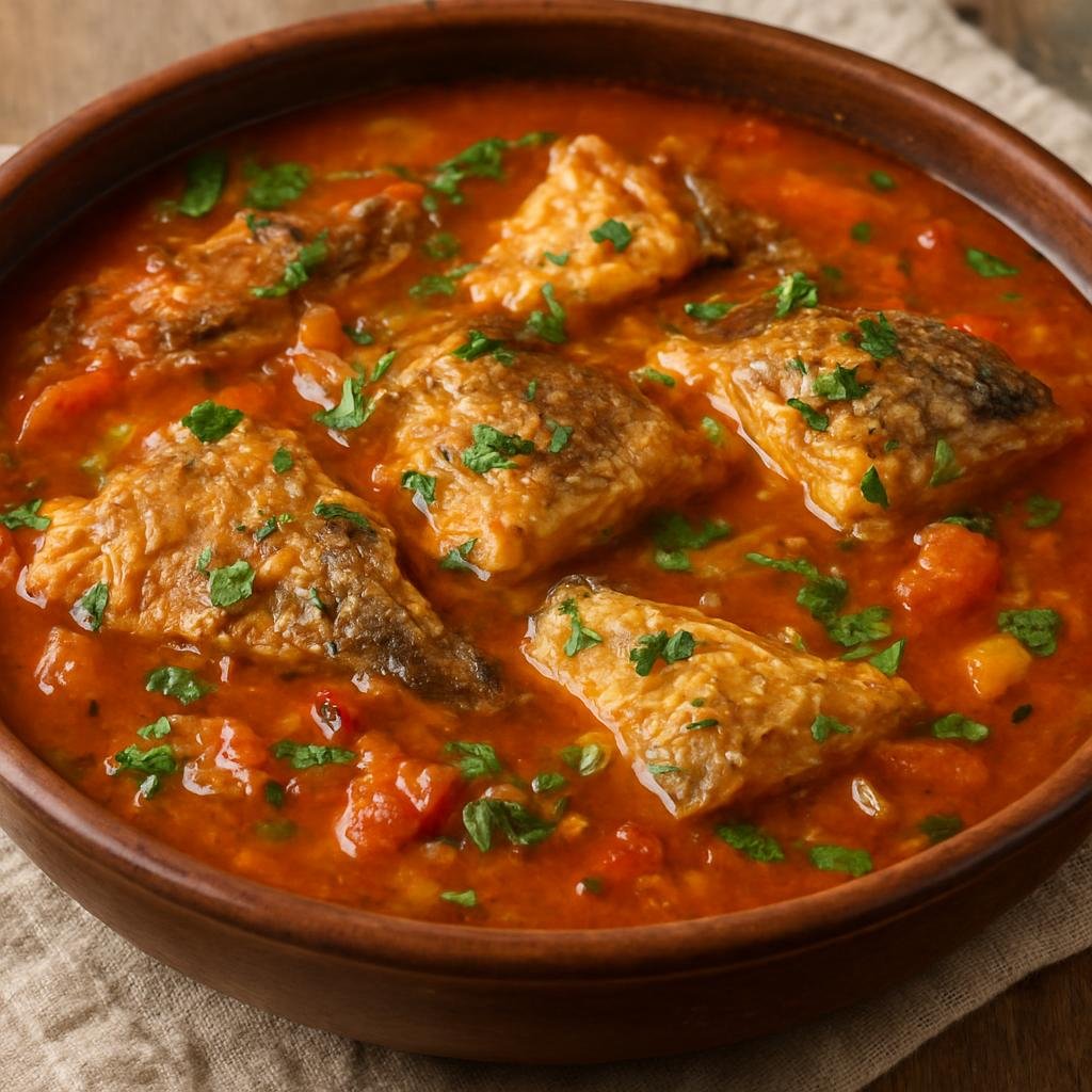 Entree: Romania – Dobrogea – Storceag (Dobrogea-style Romanian freshwater fish stew in a tomato and herb broth) recipe