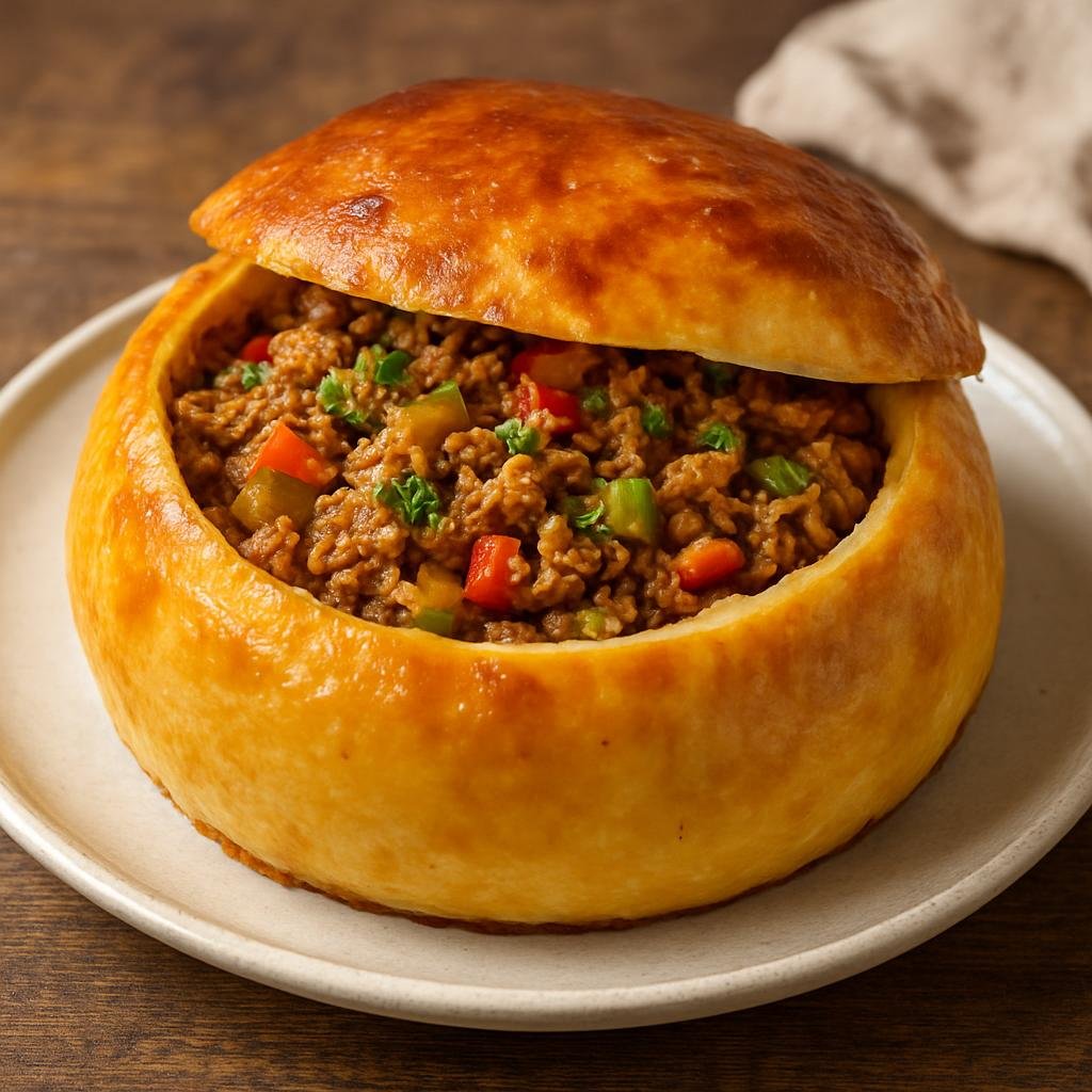 Entree: Bonaire, Sint Eustatius and Saba – National Cuisine – Keshi Yena (Baked hollowed cheese filled with seasoned shredded meat and vegetables) recipe
