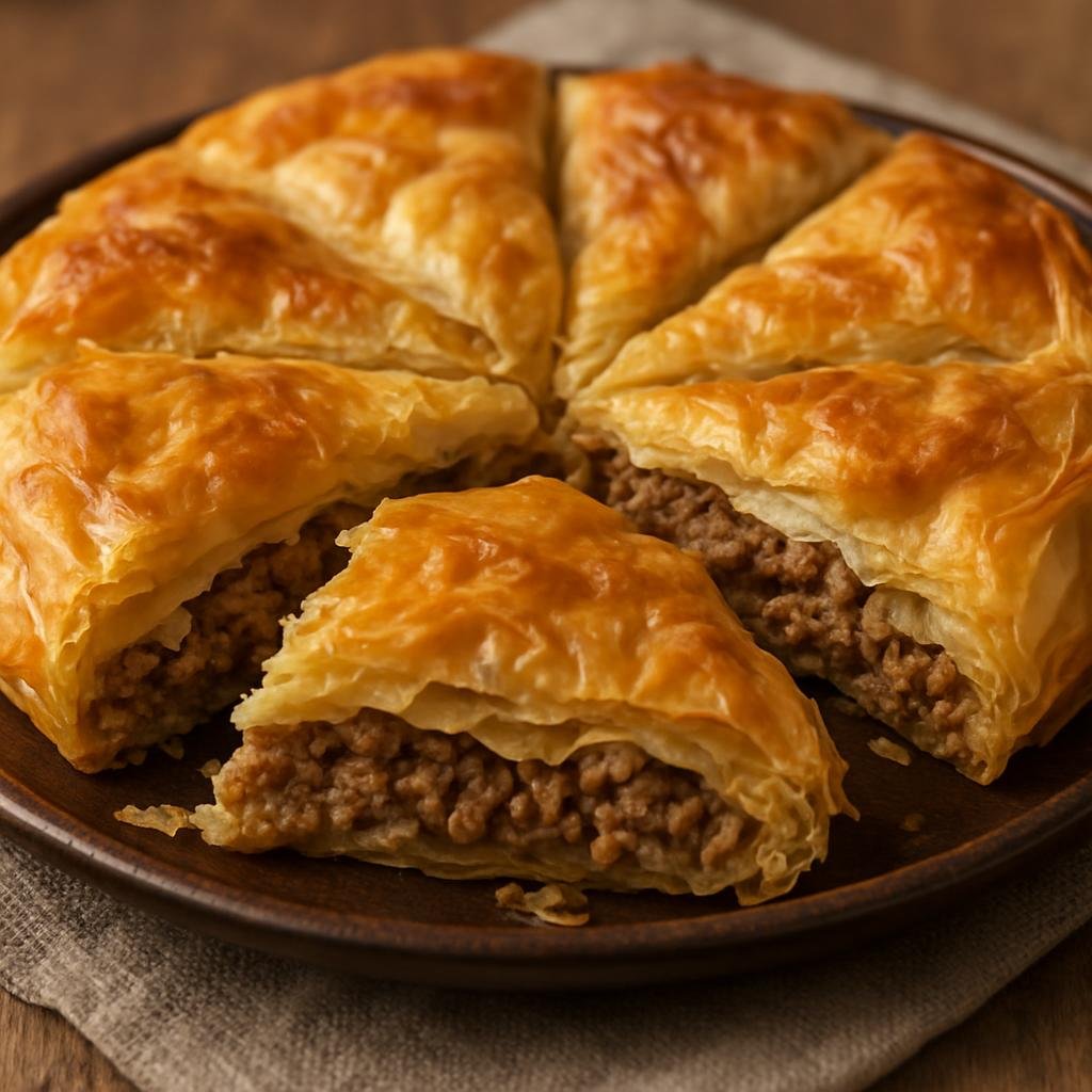 Entree: Bosnia and Herzegovina – National Cuisine – Burek (Savory layered phyllo pastry filled with seasoned ground meat) recipe