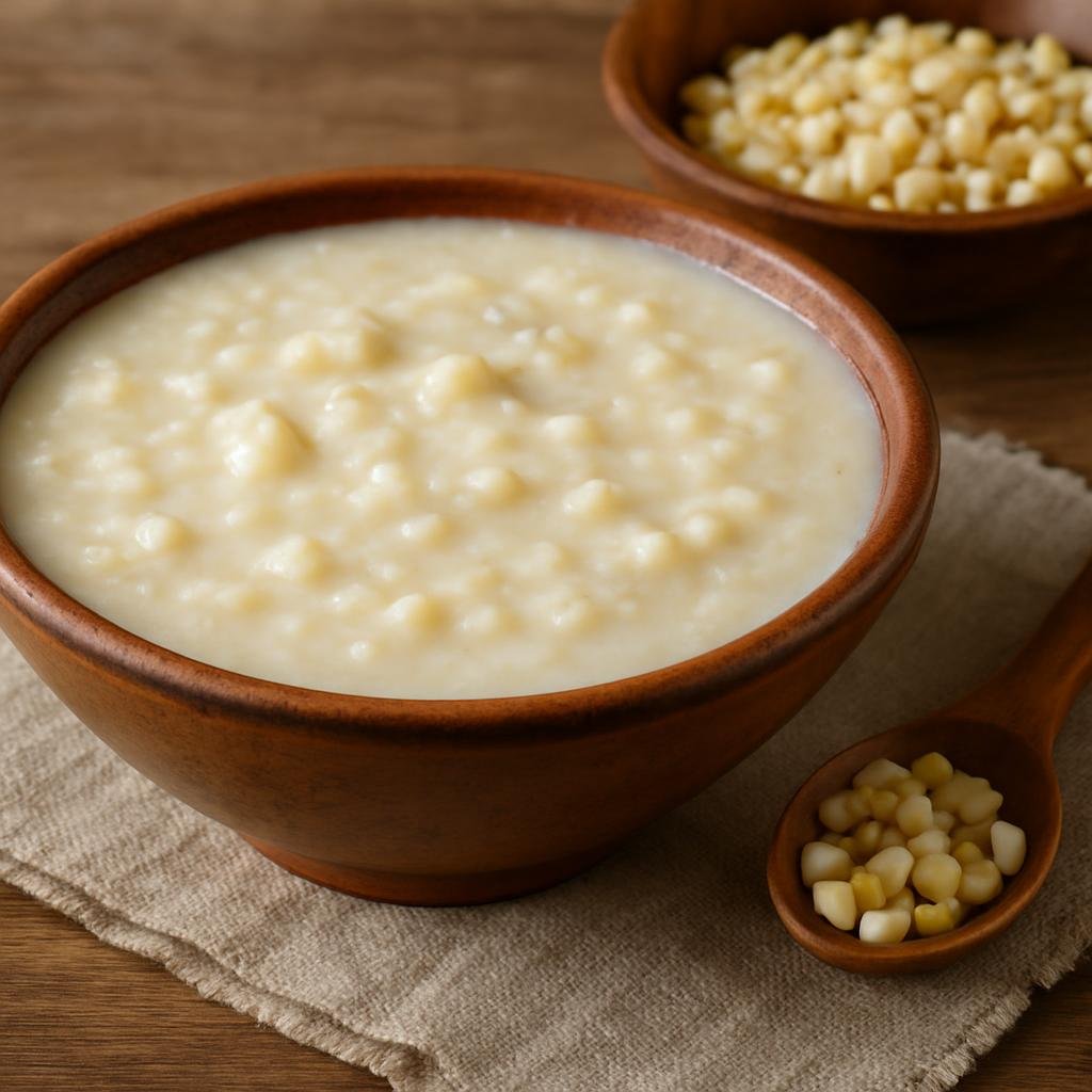 Entree: Eswatini – National Cuisine – Emahewu (Fermented maize porridge drink—a tangy, slightly thickened staple made from cooked maize meal and a fermented starter) recipe